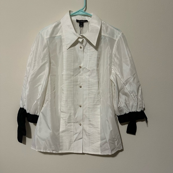 St. John Tops - ST. JOHN designer tuxedo blouse size 12 gold buttons luxury spring 2011